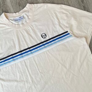 Sergio Tacchini New Melfi T-Shirt Mens 2XL Pearled Ivory Crewneck Cream Blue EUC